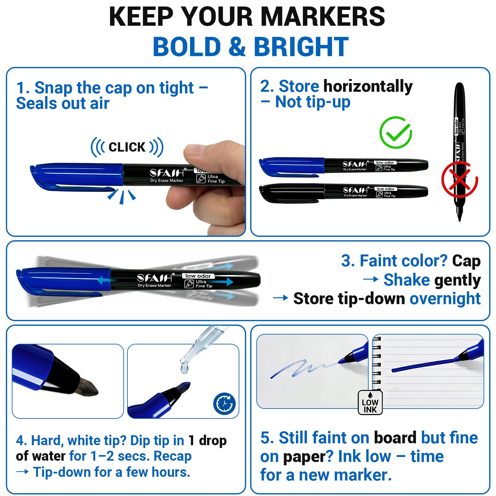 SFAIH 15 Colors Dry Erase Markers, 0.7mm Ultra Fine Tip, Low Odor | Easily Erases, Whiteboard Markers with Long-Lasting Cap, for Detailed Calendars & Small Grids,Planners & Home, Non-Toxic