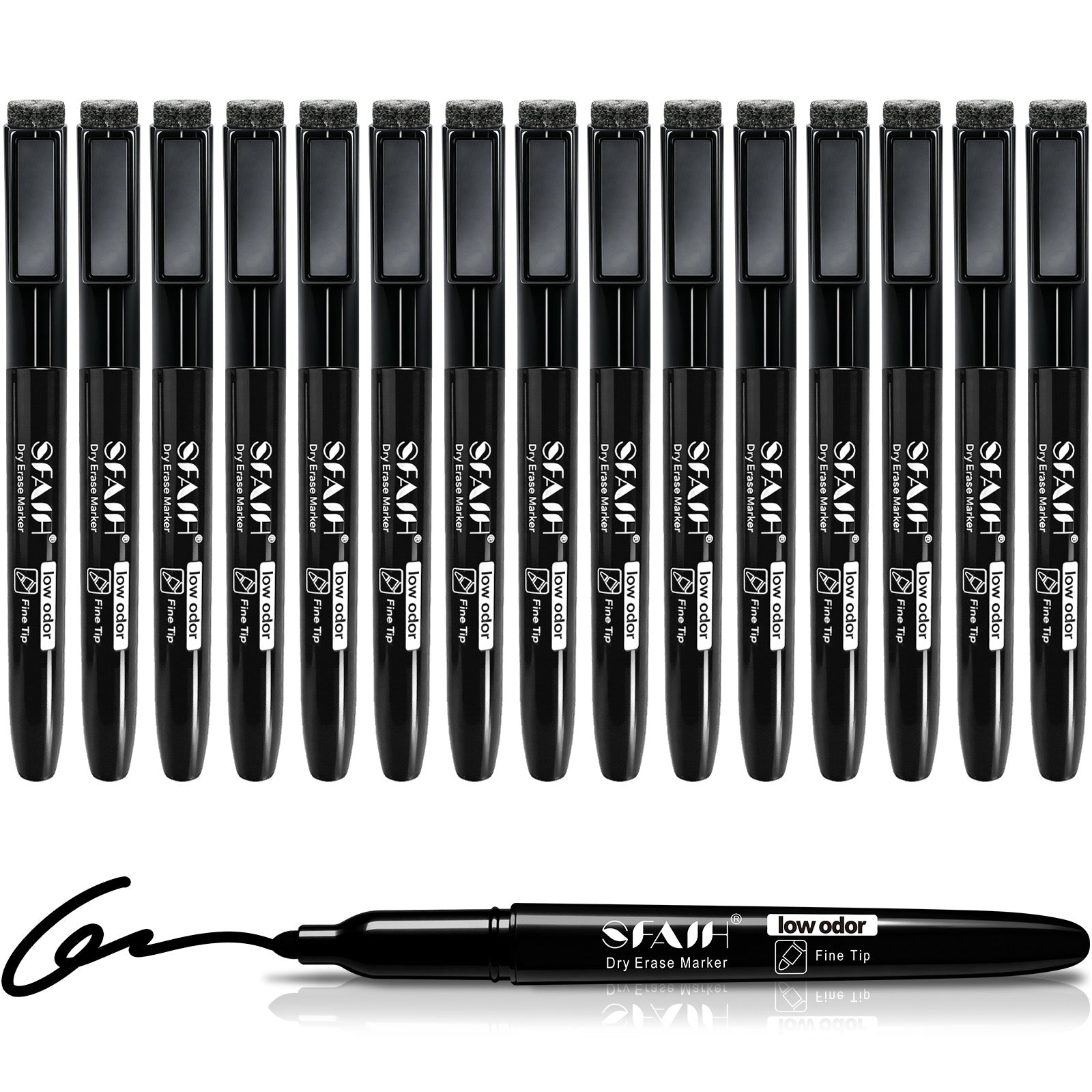 SFAIH Black Magnetic Dry Erase Markers, Fine Tip, 1-2mm Line, Low Odor | Easily Erases, Non-Toxic Ink, Whiteboard Markers with Eraser Cap, for Home, To-Do Lists, Labeling & Organization