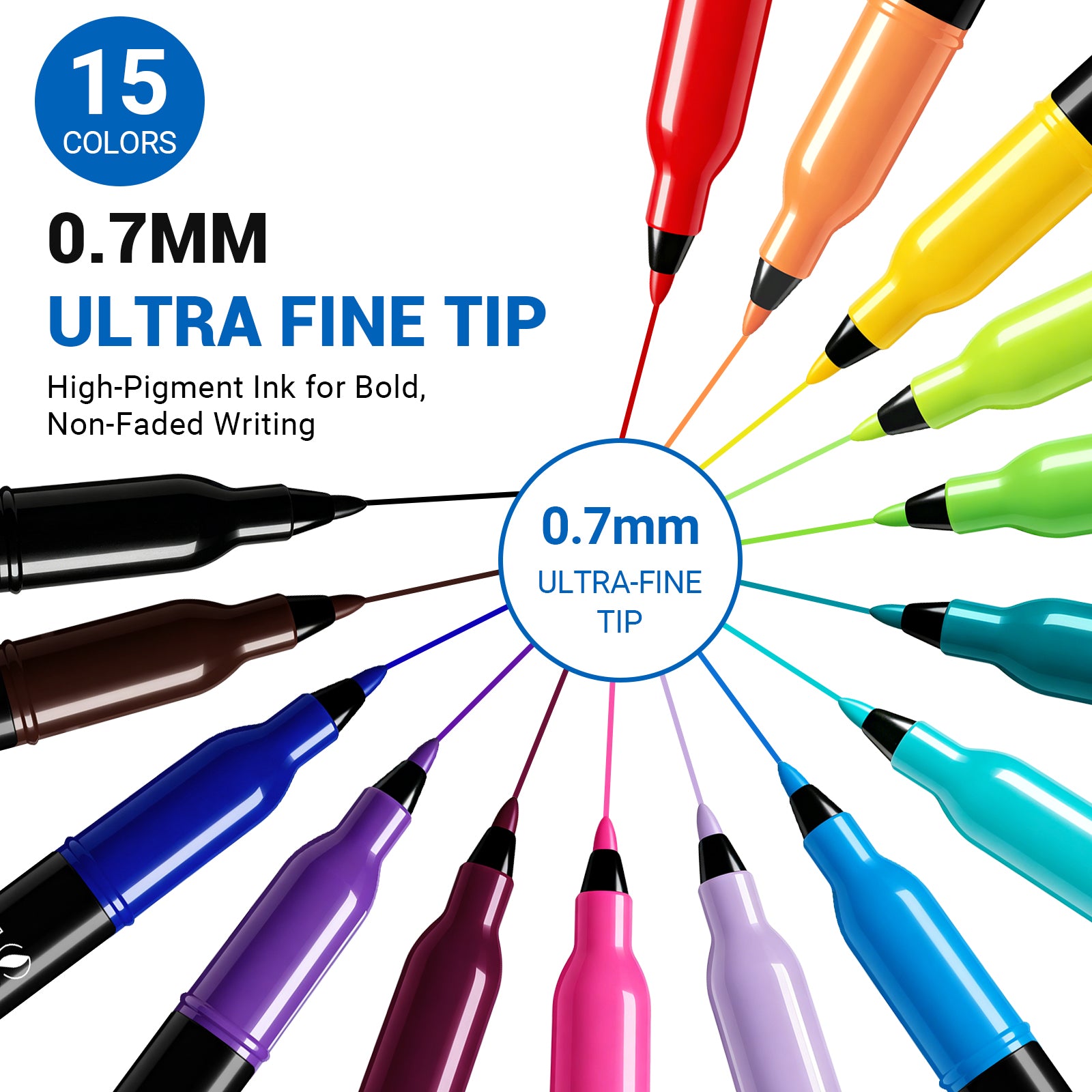 SFAIH 15 Colors Dry Erase Markers, 0.7mm Ultra Fine Tip, Low Odor | Easily Erases, Whiteboard Markers with Long-Lasting Cap, for Detailed Calendars & Small Grids,Planners & Home, Non-Toxic
