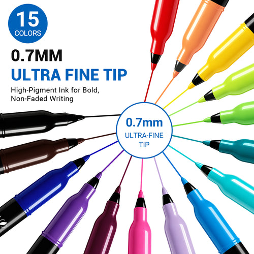 SFAIH 15 Colors Dry Erase Markers, 0.7mm Ultra Fine Tip, Low Odor | Easily Erases, Whiteboard Markers with Long-Lasting Cap, for Detailed Calendars & Small Grids,Planners & Home, Non-Toxic