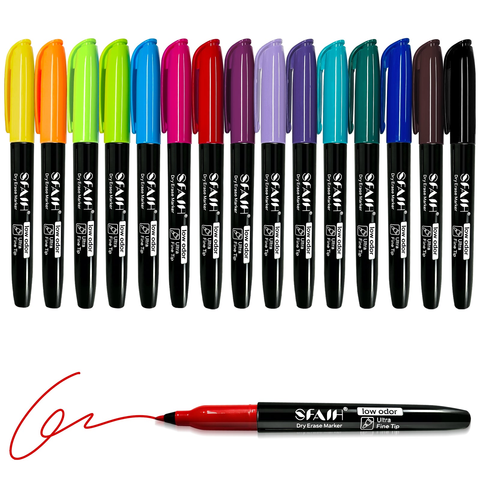 SFAIH 15 Colors Dry Erase Markers, 0.7mm Ultra Fine Tip, Low Odor | Easily Erases, Whiteboard Markers with Long-Lasting Cap, for Detailed Calendars & Small Grids,Planners & Home, Non-Toxic