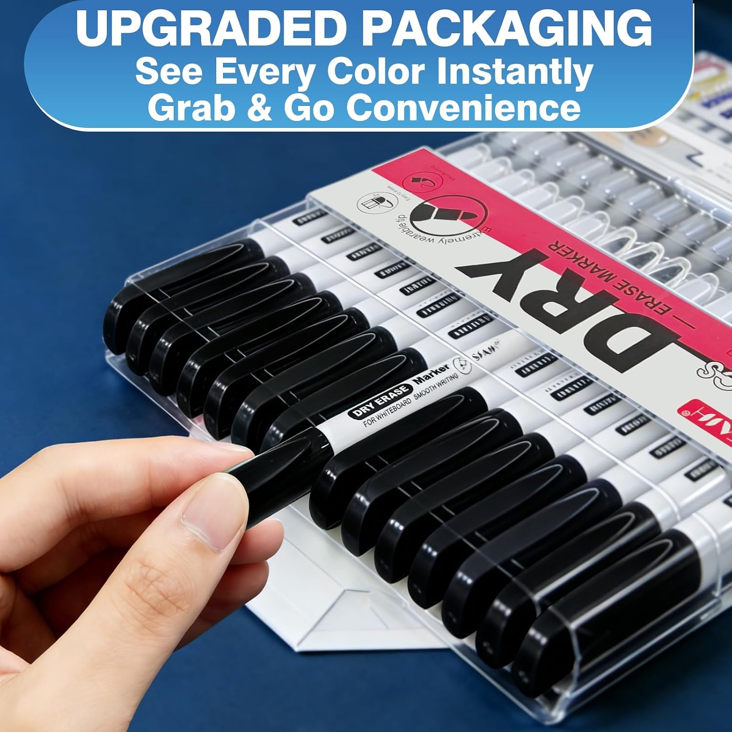 SFAIH Fine Tip Dry Erase Markers, 30 Pack, Black, Low Odor, Non-Toxic | Easily Erases, Clear Reusable Storage Case, Perfect for Whiteboards, Ideal for Classroom, Office, Home, Back to School