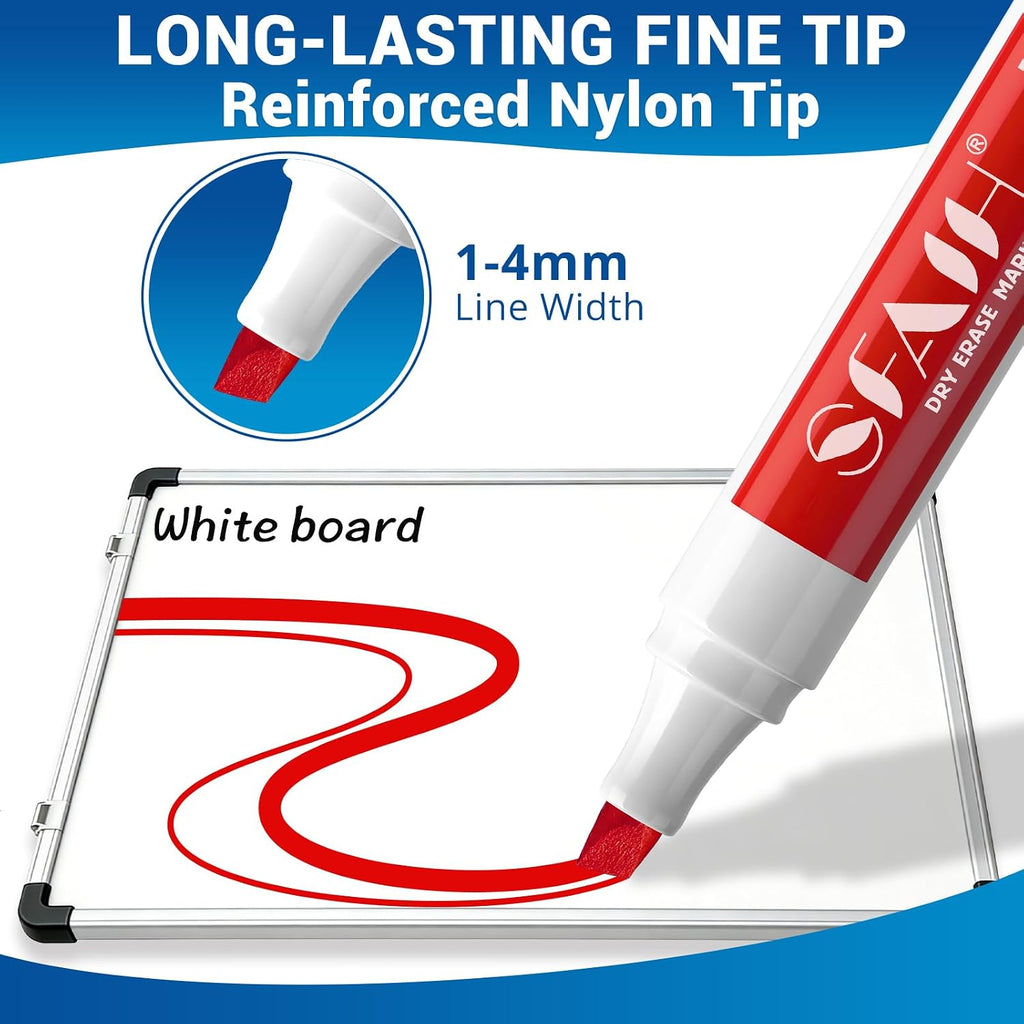 SFAIH Chisel Tip Dry Erase Markers, 48 Pack, Black, with Magnetic Eraser | 1s Quickly Dry, Low Odor, Versatile Lines, White Board Markers for Office, Essential Supplies for Teachers, Back to School