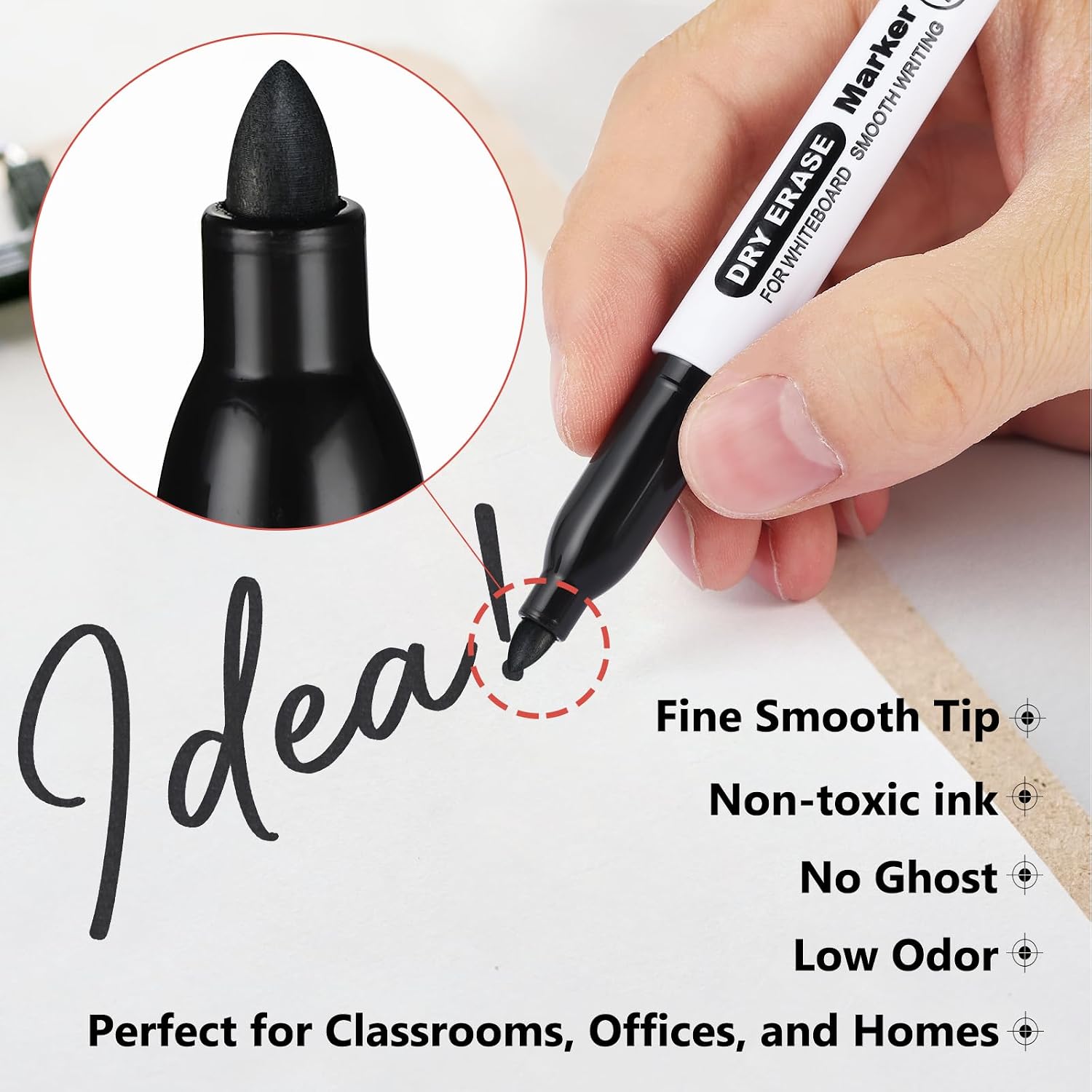 SFAIH Fine Tip Dry Erase Markers, 30 Pack, Black, Low Odor, Non-Toxic | Easily Erases, Clear Reusable Storage Case, Perfect for Whiteboards, Ideal for Classroom, Office, Home, Back to School