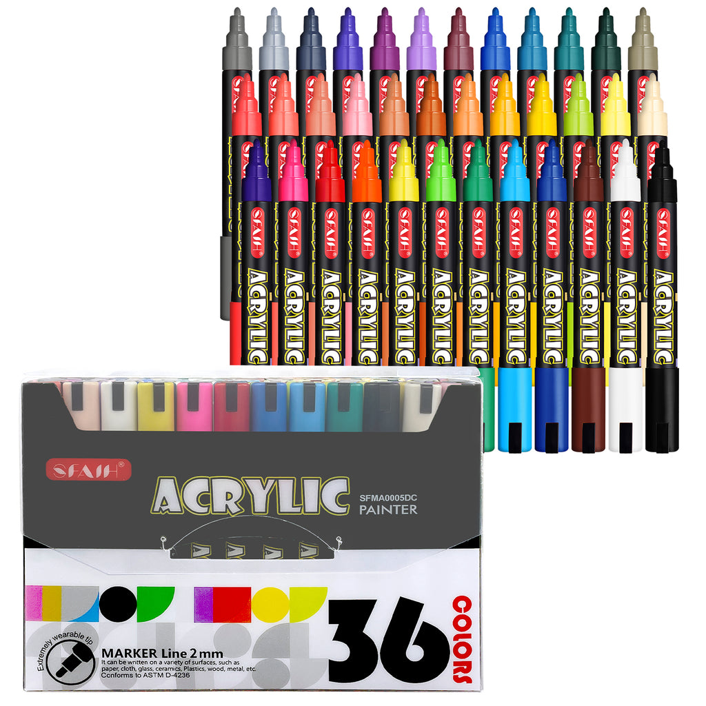 SFAIH Acrylic Creative Markers - 3mm Replaceable Nibs 36 Colors, Large Ink Capacity