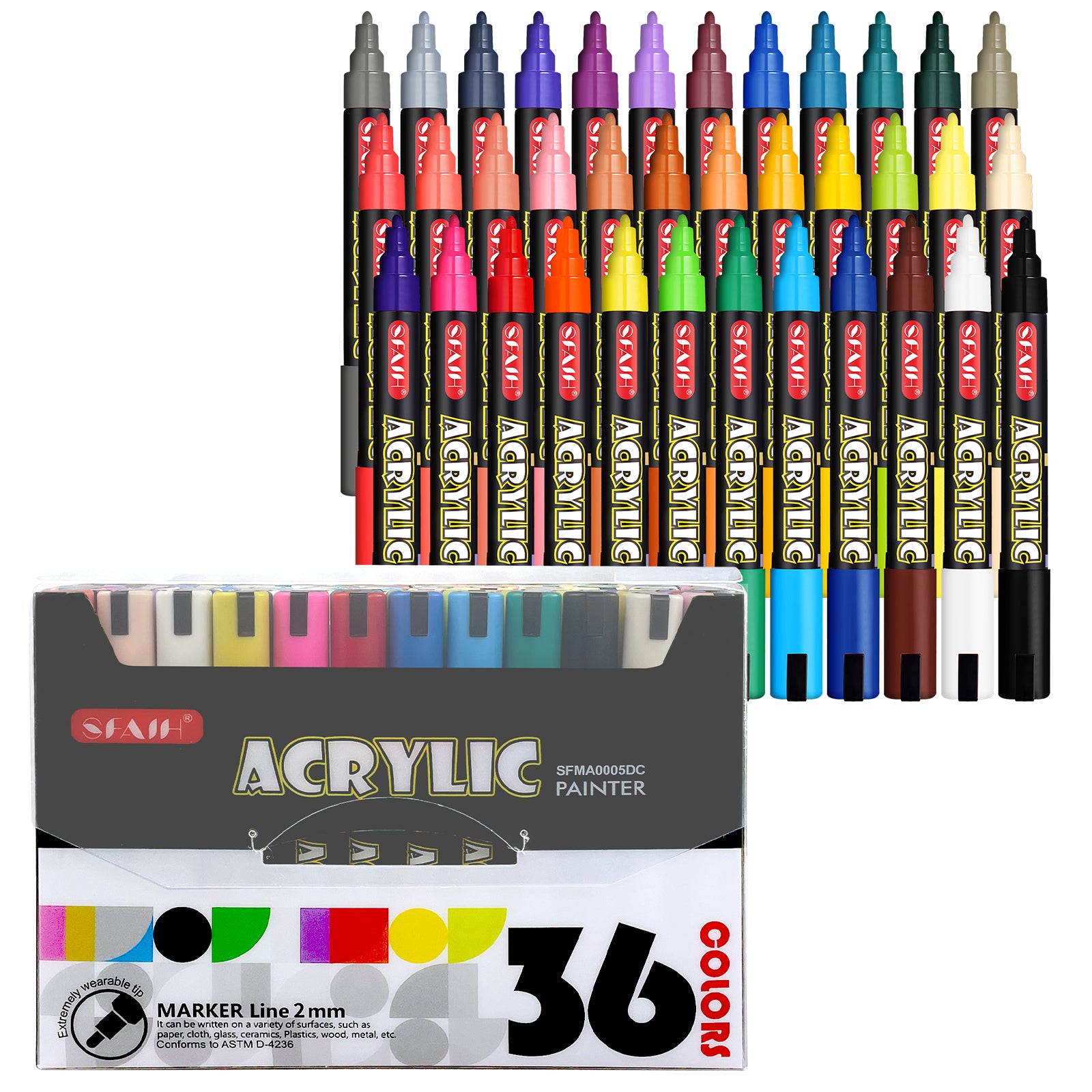 SFAIH Acrylic Creative Markers - 3mm Replaceable Nibs 36 Colors, Large Ink Capacity