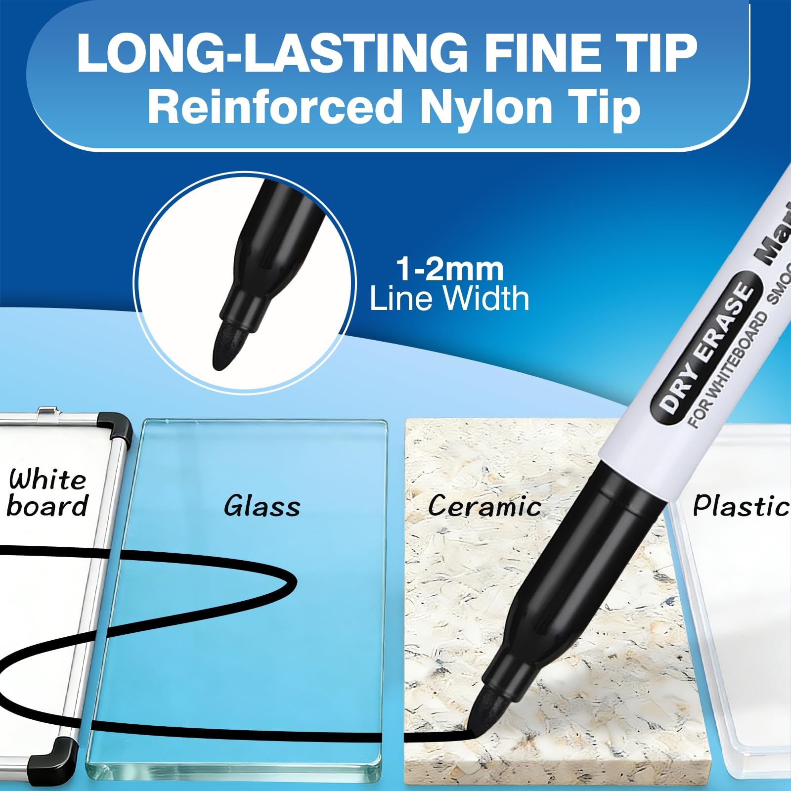 SFAIH Fine Tip Dry Erase Markers, 100 Pack, Black, Low Odor, Non-Toxic | Easily Erases, Perfect for Whiteboards & Non-Porous Surface, Bulk Supplies for Offices, School, Meetings & Corporate Training