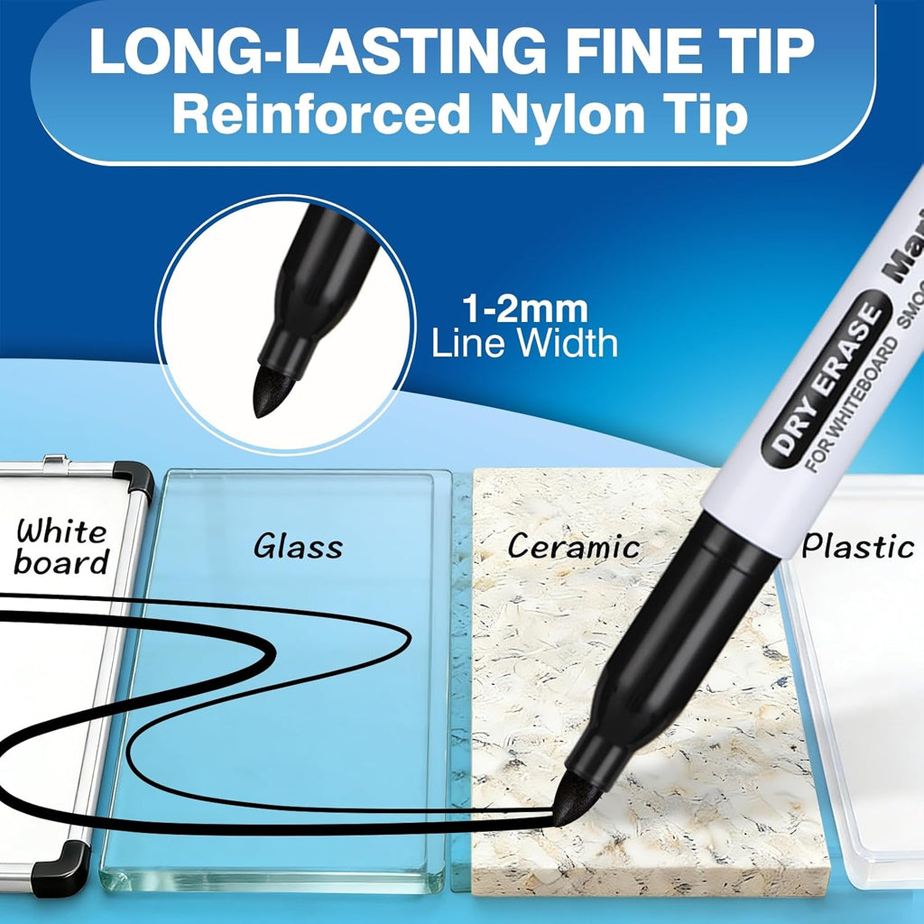 SFAIH Fine Tip Dry Erase Markers, 30 Pack, Black, Low Odor, Non-Toxic | Easily Erases, Clear Reusable Storage Case, Perfect for Whiteboards, Ideal for Classroom, Office, Home, Back to School