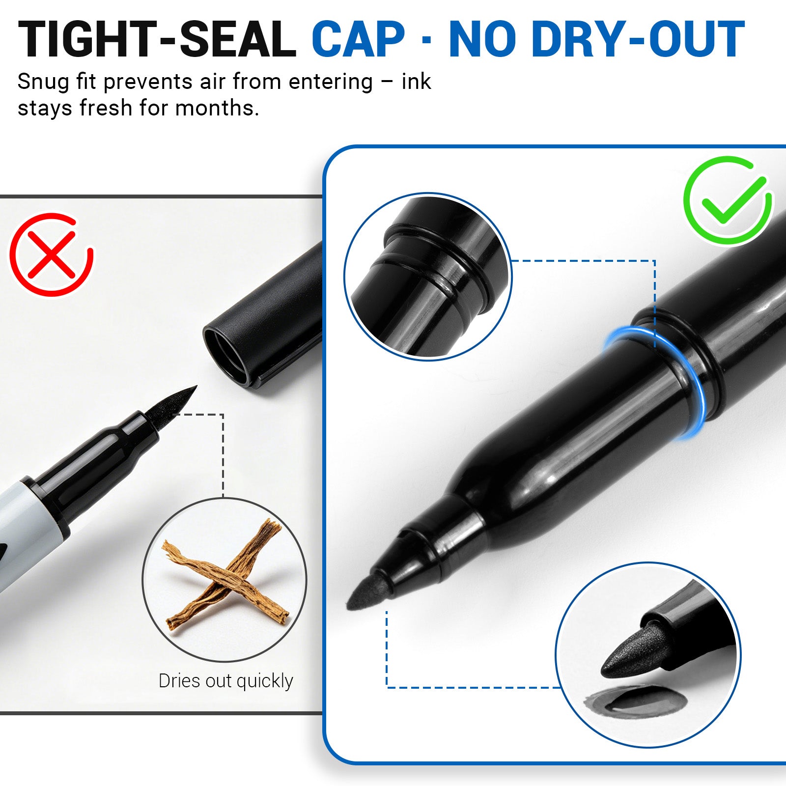 SFAIH Black Magnetic Dry Erase Markers, Fine Tip, 1-2mm Line, Low Odor | Easily Erases, Non-Toxic Ink, Whiteboard Markers with Eraser Cap, for Home, To-Do Lists, Labeling & Organization