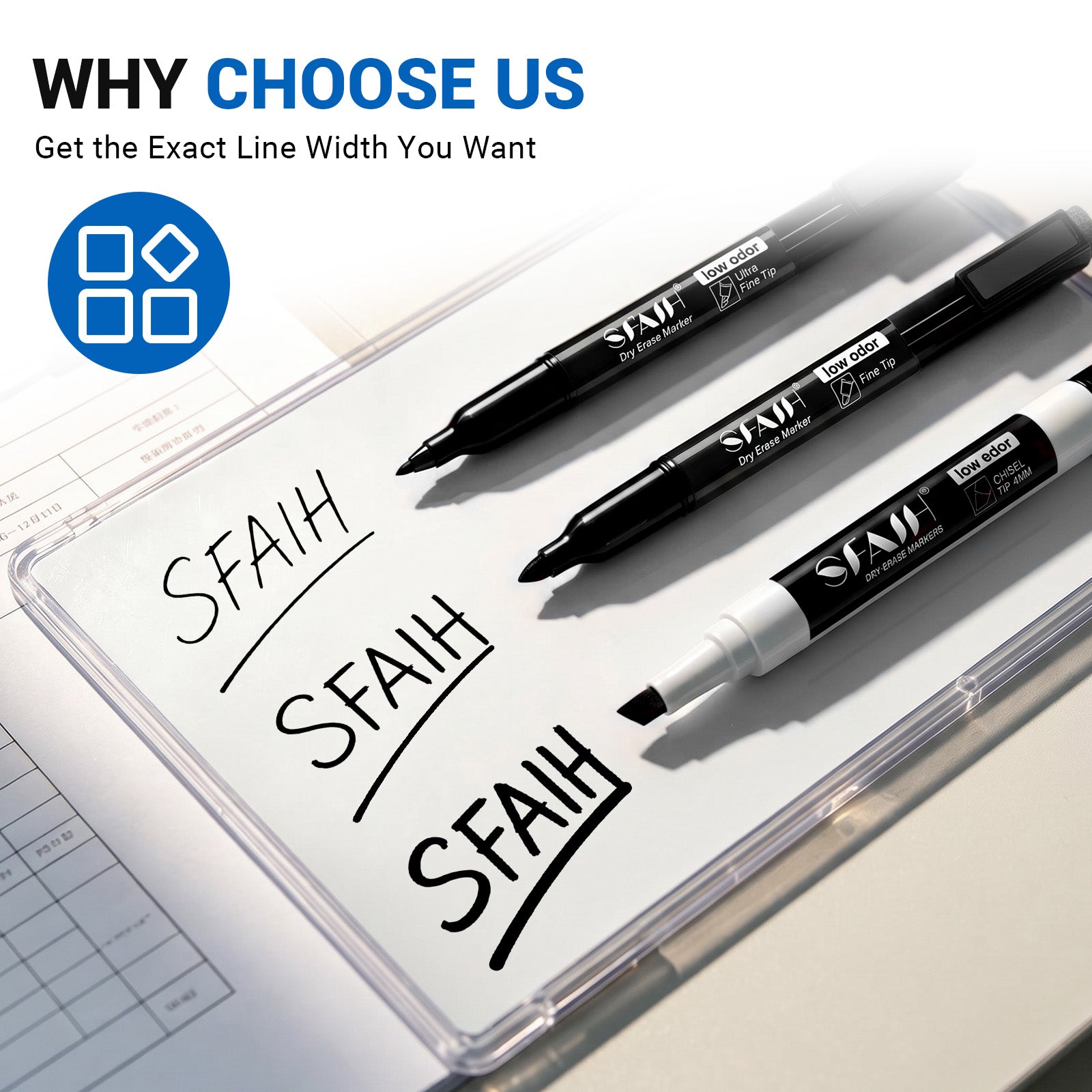 SFAIH Black Magnetic Dry Erase Markers, Fine Tip, 1-2mm Line, Low Odor | Easily Erases, Non-Toxic Ink, Whiteboard Markers with Eraser Cap, for Home, To-Do Lists, Labeling & Organization