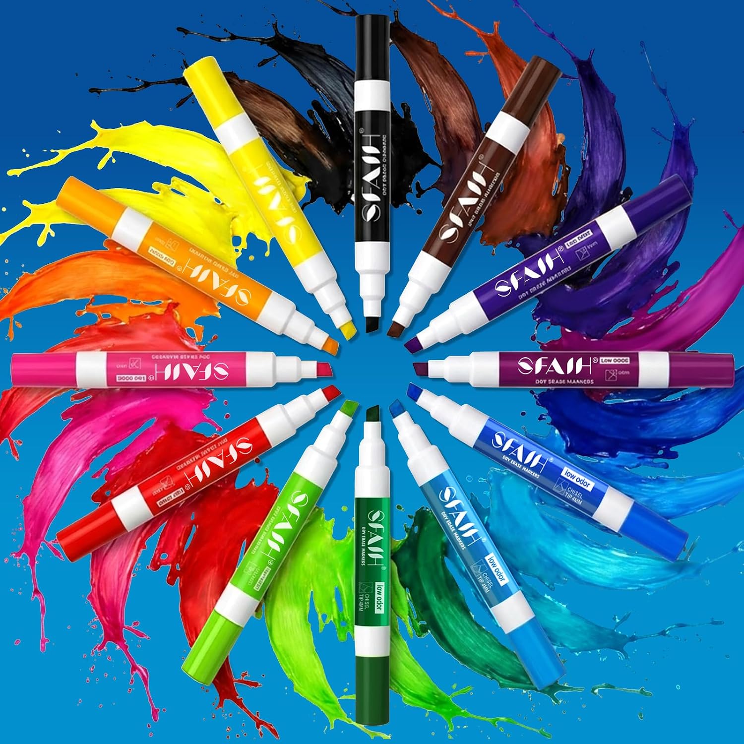 SFAIH Chisel Tip Dry Erase Markers, 48 Pack, Black, with Magnetic Eraser | 1s Quickly Dry, Low Odor, Versatile Lines, White Board Markers for Office, Essential Supplies for Teachers, Back to School