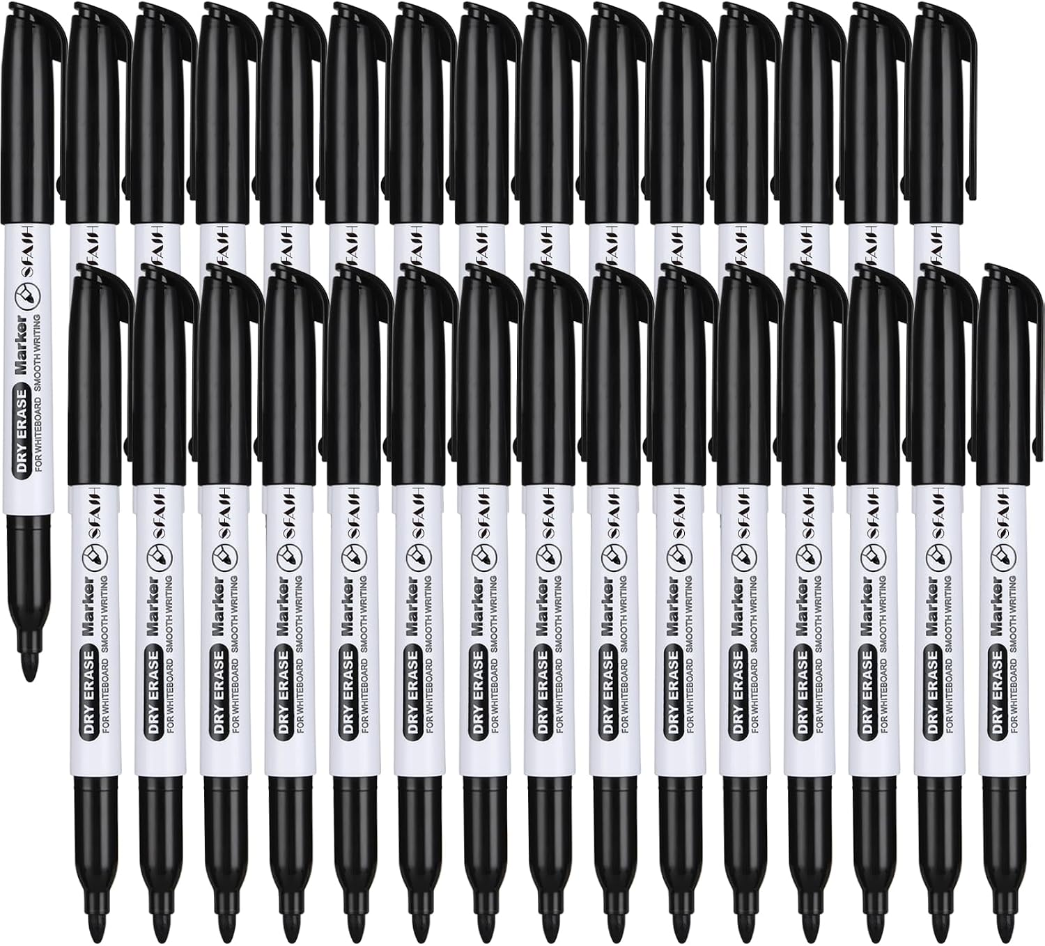 SFAIH Fine Tip Dry Erase Markers, 30 Pack, Black, Low Odor, Non-Toxic | Easily Erases, Clear Reusable Storage Case, Perfect for Whiteboards, Ideal for Classroom, Office, Home, Back to School