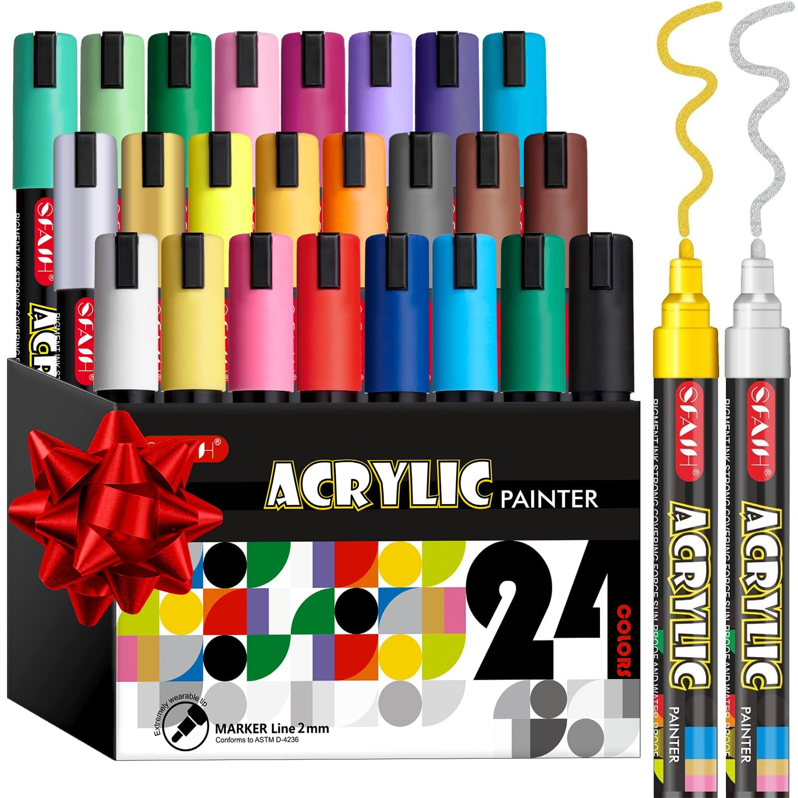 SFAIH Acrylic Creative Markers - 3mm Replaceable Nibs 24 Colors, High Coverage