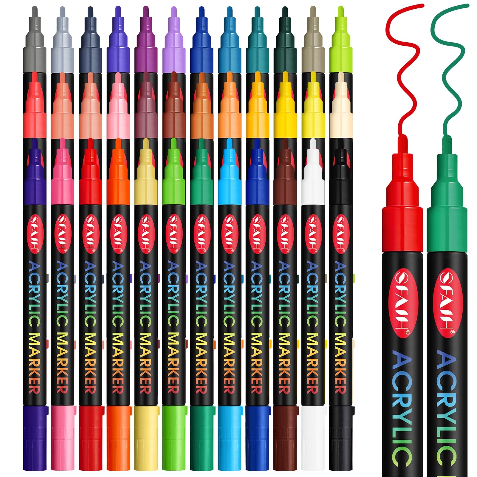 SFAIH Acrylic Paint Art Markers Pens, 36 Vibrant Colors 1-2mm Fine Point | High Coverage, Opaque Paint Pens for Any Surface, Crafts DIY, Paper, Rock, Fabric, Wood, Non-Bleeding, Permanent, Non-Toxic