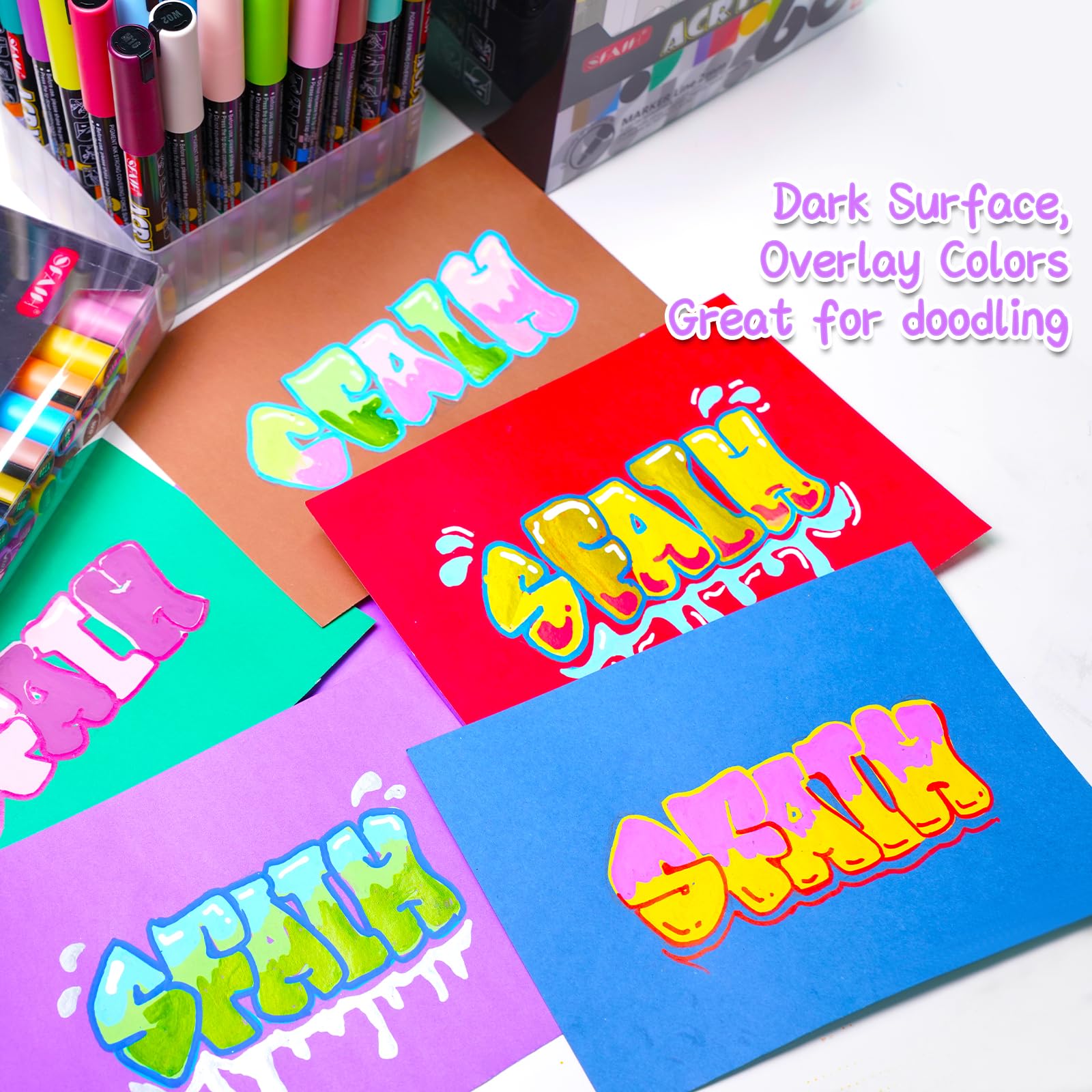 SFAIH Acrylic Creative Markers - 3mm Replaceable Nibs 24 Colors, High Coverage