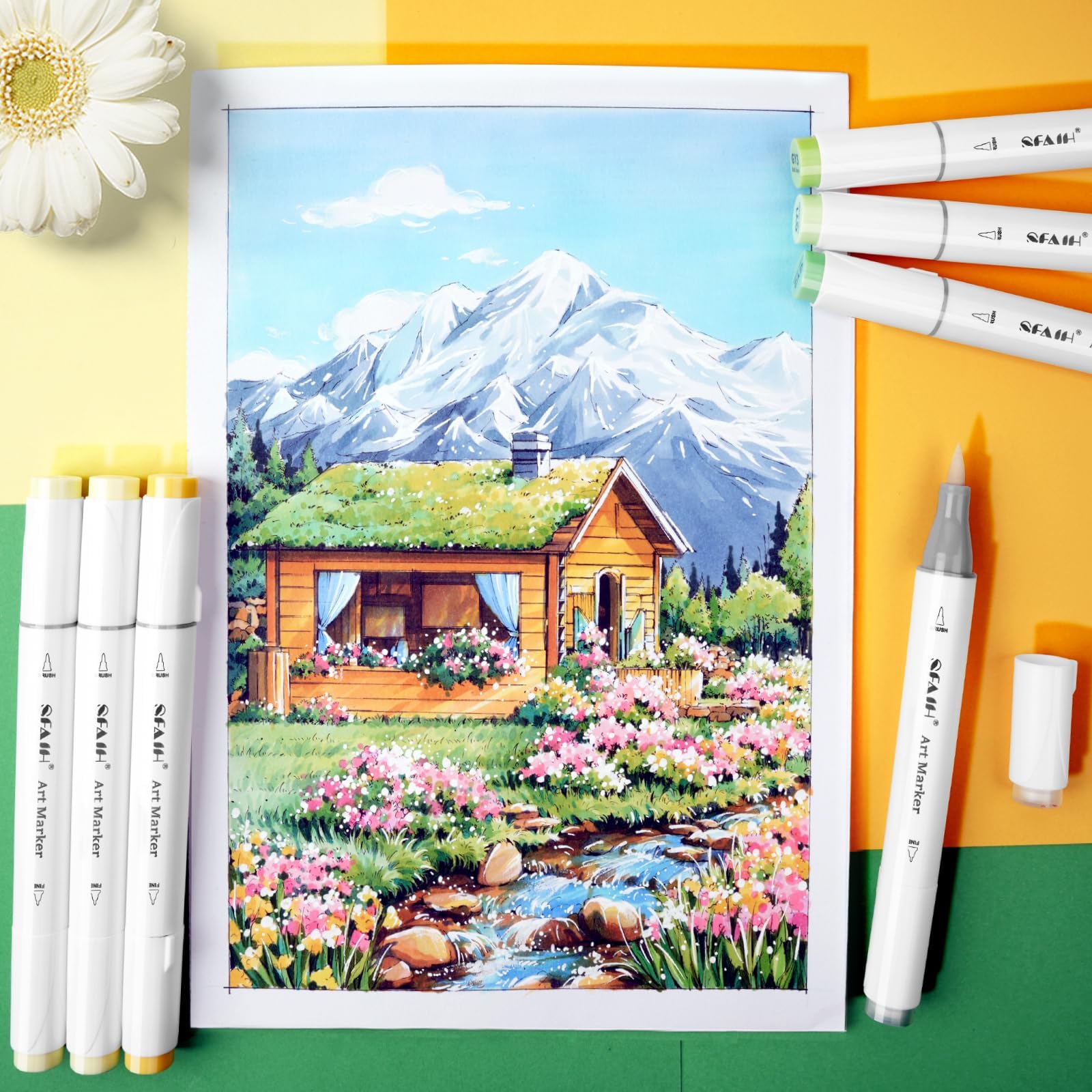 SFAIH 49 Colors Alcohol Markers for Adult Coloring Books–Dual Tip (Brush & Fine), Art Markers for Artist Drawing Illustration Sketching, Relaxing Coloring Supplies for Stress Relief, Me-Time Gift