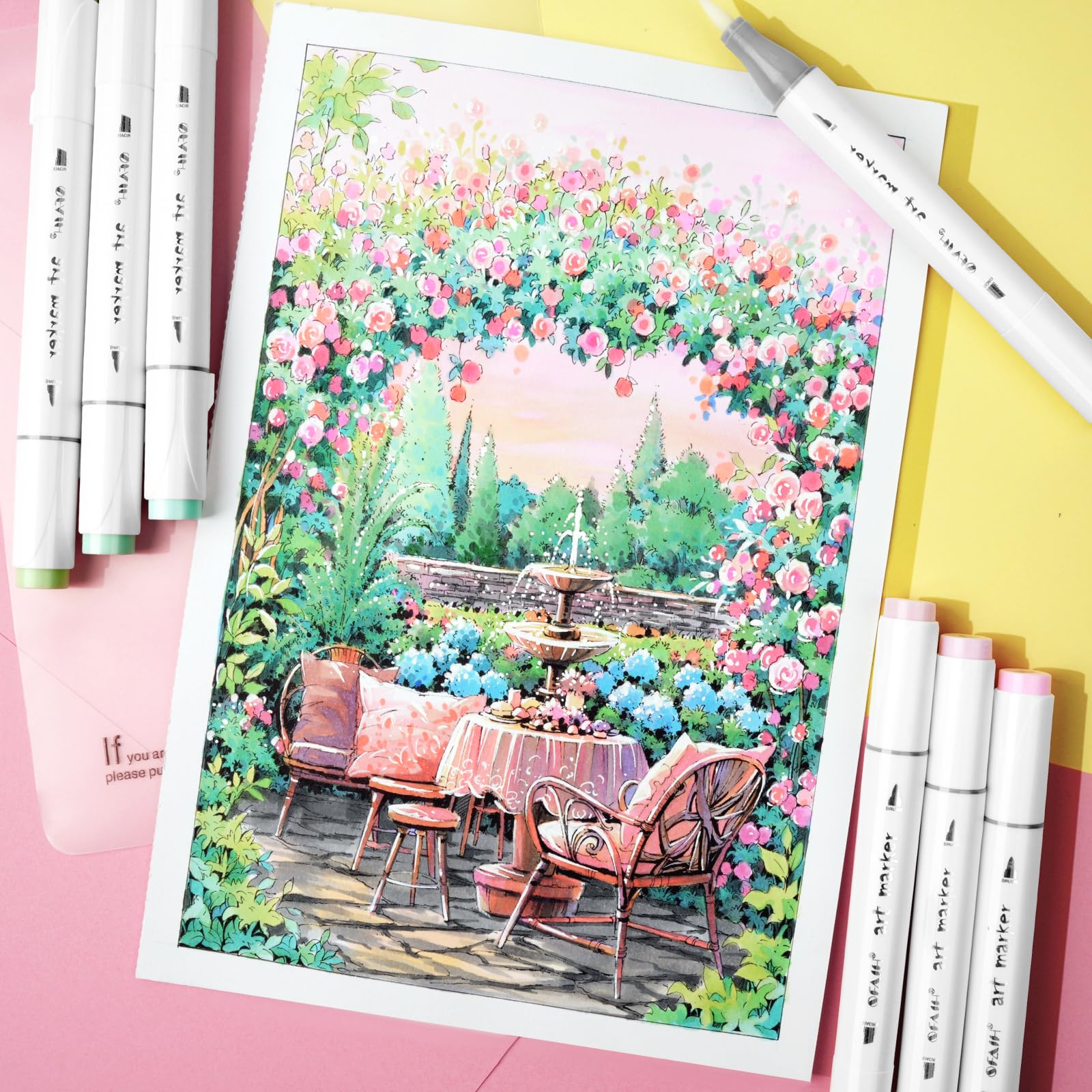 SFAIH Art Pastel Alcohol Markers Brush & Chisel Tip - 101 Dreamy Colors | Seamless Blending Markers for Adult Coloring Illustration, Shoulder Strap & Storage Case, Colorless Blender, Gift for Artist