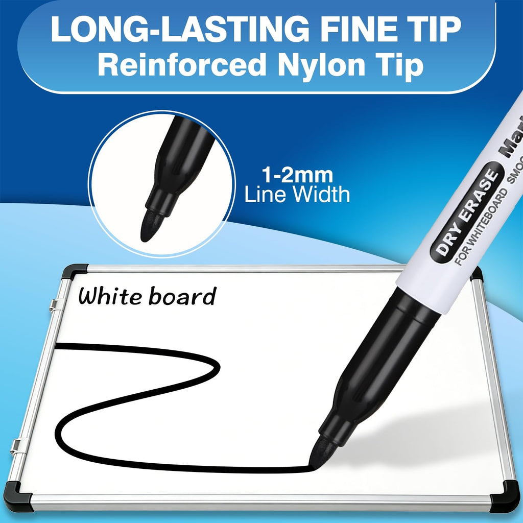 SFAIH  Dry Erase Markers Fine Tip, 12 Pack, 1-2mm Line, Low Odor | Easily Erases, Non-Toxic Ink, Whiteboard Markers For Office Teams, Teachers, Classrooms, Training Sessions