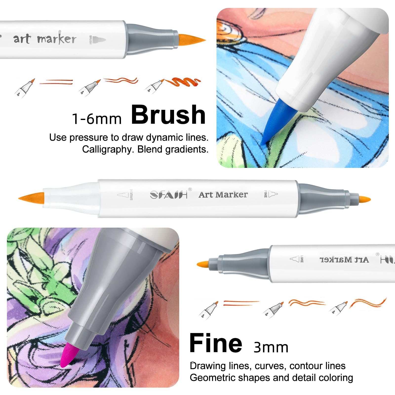 SFAIH 49 Colors Alcohol Markers for Adult Coloring Books–Dual Tip (Brush & Fine), Art Markers for Artist Drawing Illustration Sketching, Relaxing Coloring Supplies for Stress Relief, Me-Time Gift