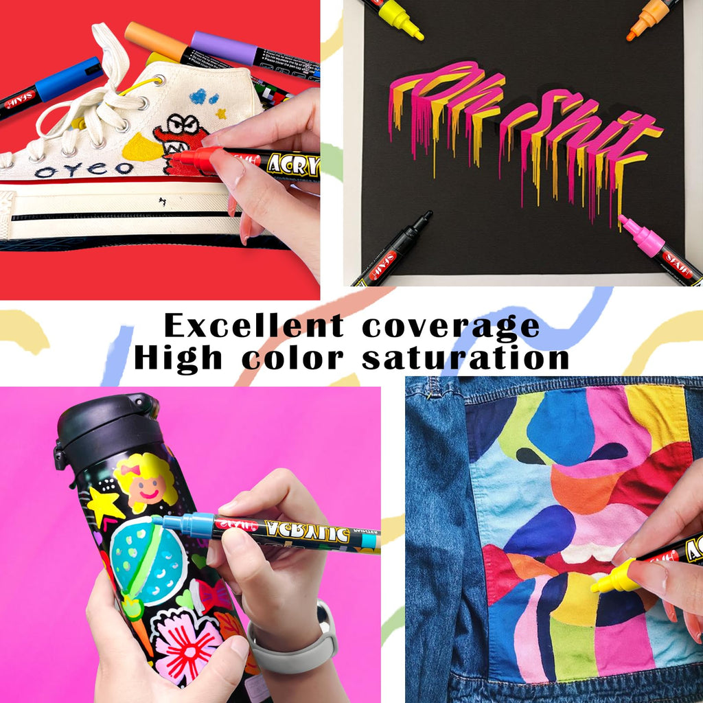 SFAIH Acrylic Creative Markers - 3mm Replaceable Nibs 36 Colors, Large Ink Capacity