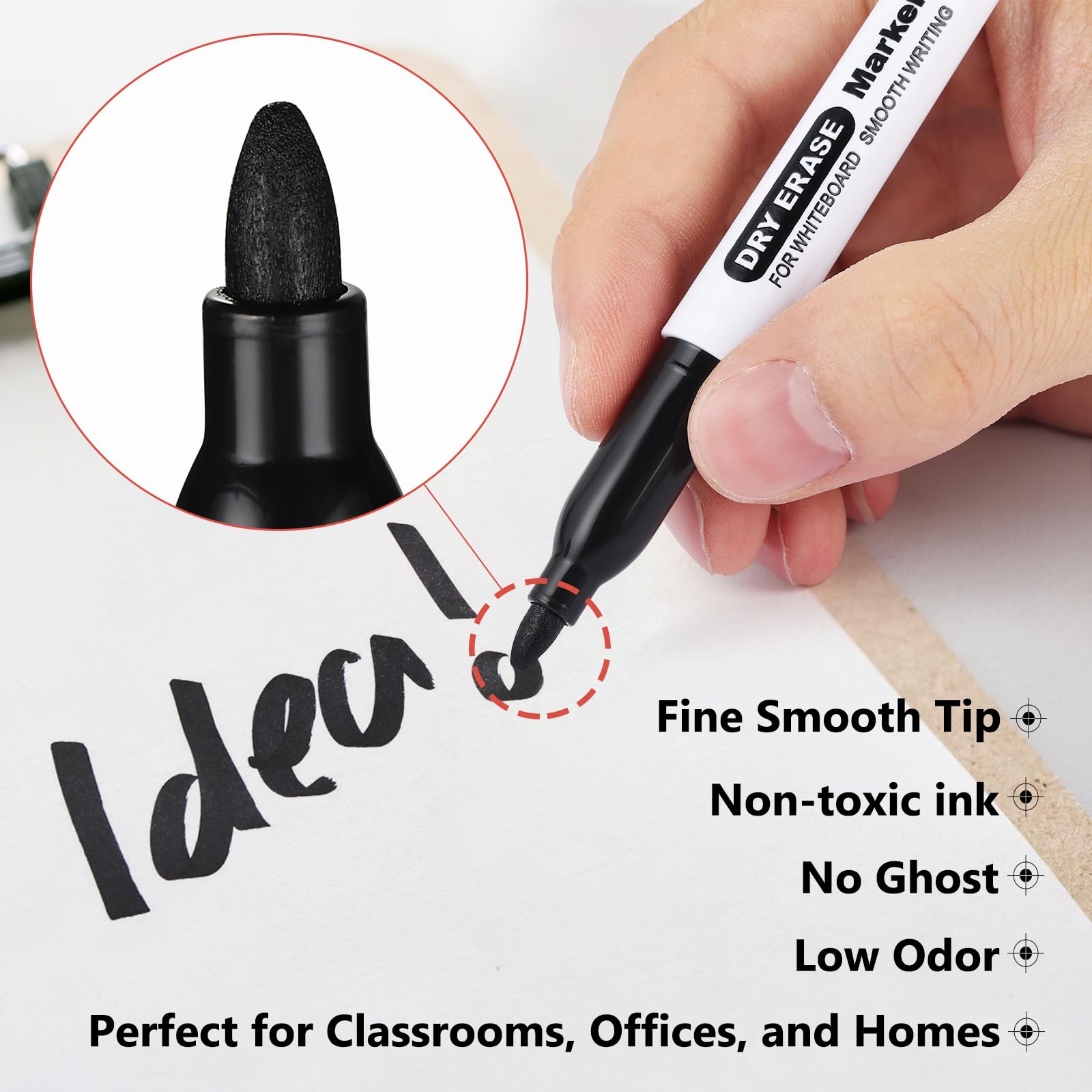 SFAIH  Dry Erase Markers Fine Tip, 12 Pack, 1-2mm Line, Low Odor | Easily Erases, Non-Toxic Ink, Whiteboard Markers For Office Teams, Teachers, Classrooms, Training Sessions