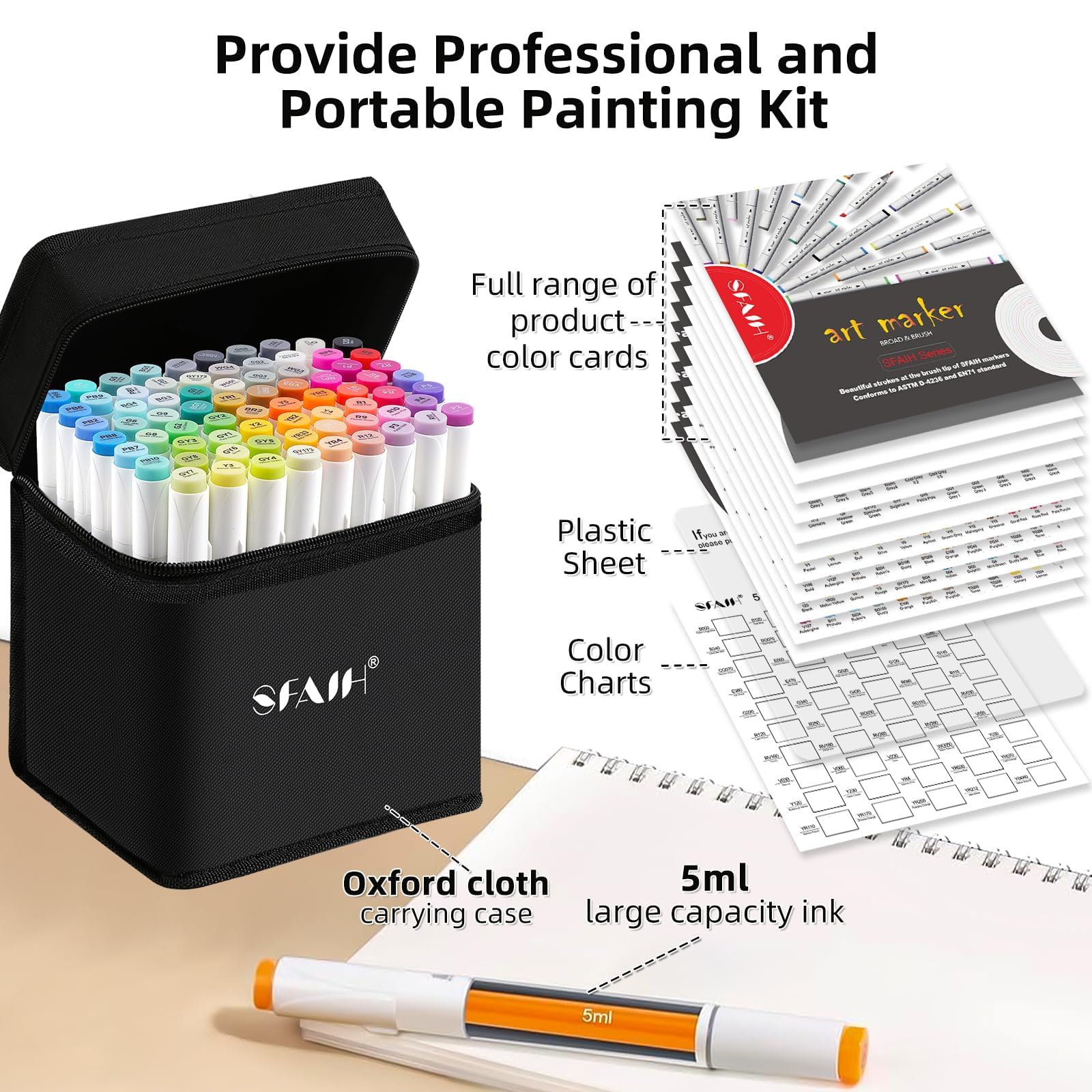 SFAIH 72 Alcohol Markers for Relaxing Coloring, Dual Brush & Chisel Art Set | Stress Relief & Self-Care, Quick-Dry, No Bleed, Blendable, Adult Coloring, Mandalas, Patterns, Premium Case, Gift-Ready