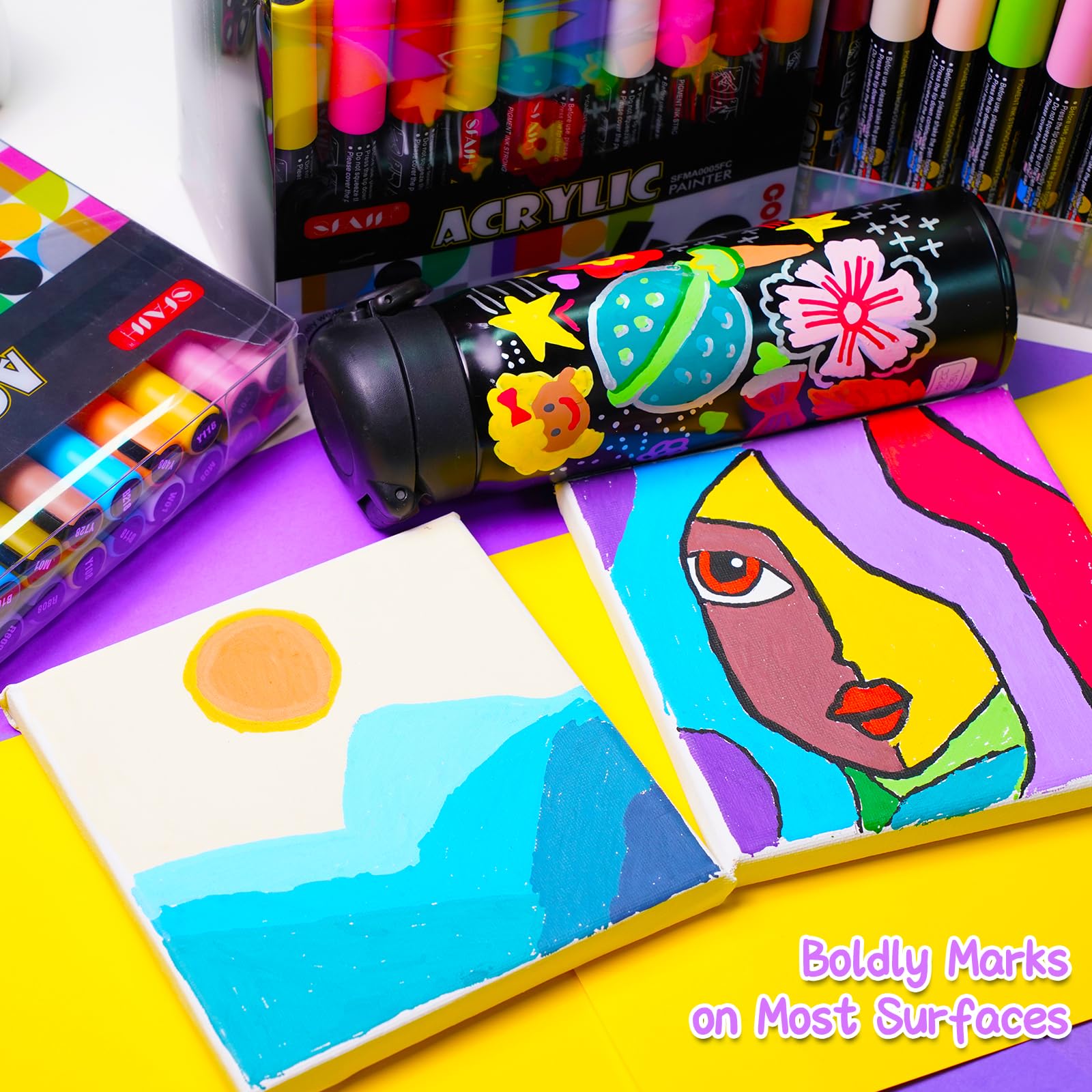 SFAIH Acrylic Creative Markers - 3mm Replaceable Nibs 24 Colors, High Coverage