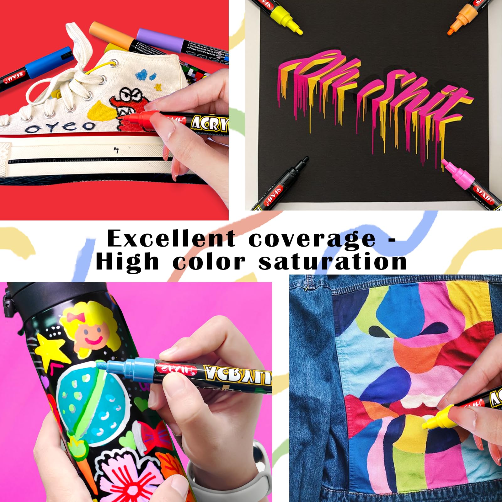 SFAIH Acrylic Creative Markers - 3mm Replaceable Nibs 24 Colors, High Coverage