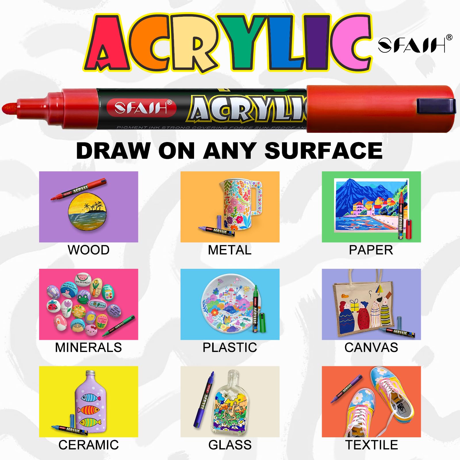 SFAIH Acrylic Creative Markers - 3mm Replaceable Nibs 36 Colors, Large Ink Capacity