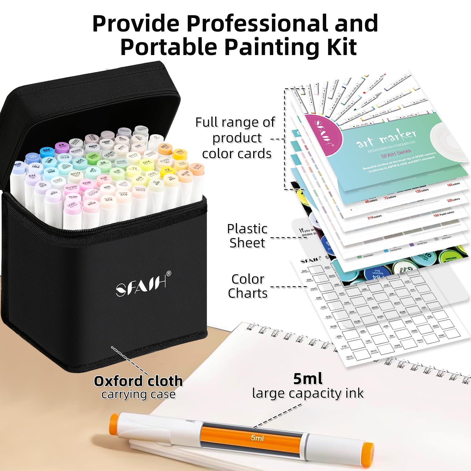 SFAIH Art Pastel Alcohol Markers Brush & Fine Tip - 61 Dreamy Colors | Seamless Blending, Reversible Brush Dual Tip Markers for Artist Adult Coloring Illustration Sketch Manga, Colorless Blender