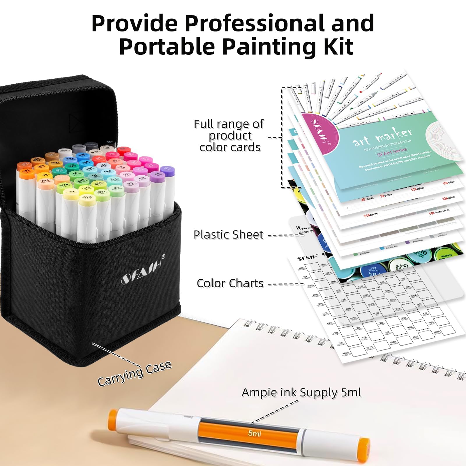 SFAIH 49 Colors Alcohol Markers for Adult Coloring Books–Dual Tip (Brush & Fine), Art Markers for Artist Drawing Illustration Sketching, Relaxing Coloring Supplies for Stress Relief, Me-Time Gift