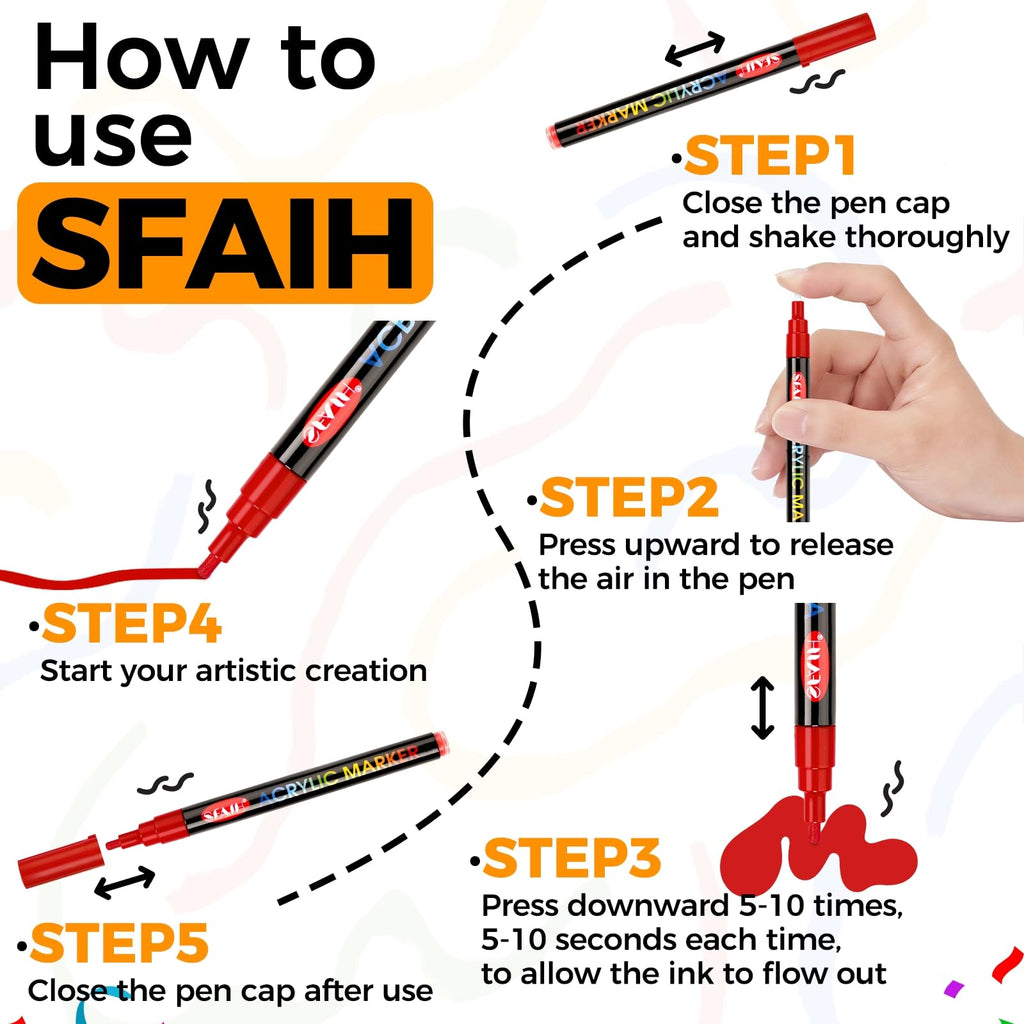 SFAIH Acrylic Paint Art Markers Pens, 36 Vibrant Colors 1-2mm Fine Point | High Coverage, Opaque Paint Pens for Any Surface, Crafts DIY, Paper, Rock, Fabric, Wood, Non-Bleeding, Permanent, Non-Toxic