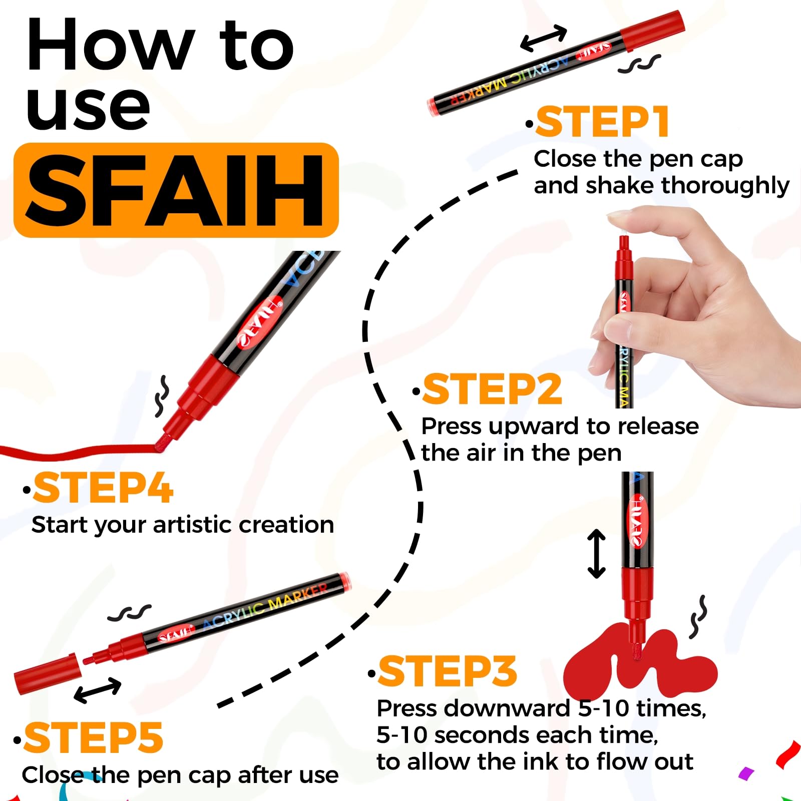 SFAIH Acrylic Paint Art Markers Pens, 36 Vibrant Colors 1-2mm Fine Point | High Coverage, Opaque Paint Pens for Any Surface, Crafts DIY, Paper, Rock, Fabric, Wood, Non-Bleeding, Permanent, Non-Toxic