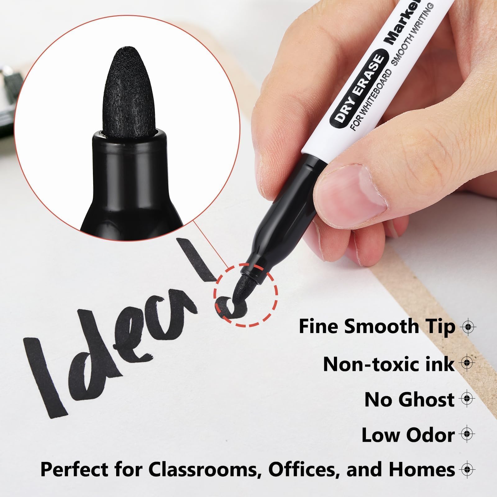 SFAIH Fine Tip Dry Erase Markers, 144 Pack, Black, Low Odor, Non-Toxic | Easily Erases, Perfect for Whiteboards & Non-Porous Surface, Professional-Grade, Bulk Supplies for School, Office, Business