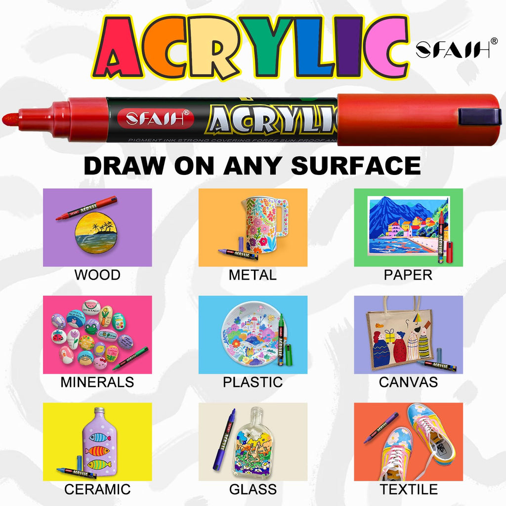 SFAIH Acrylic Creative Markers - 3mm Replaceable Nibs 24 Colors, High Coverage