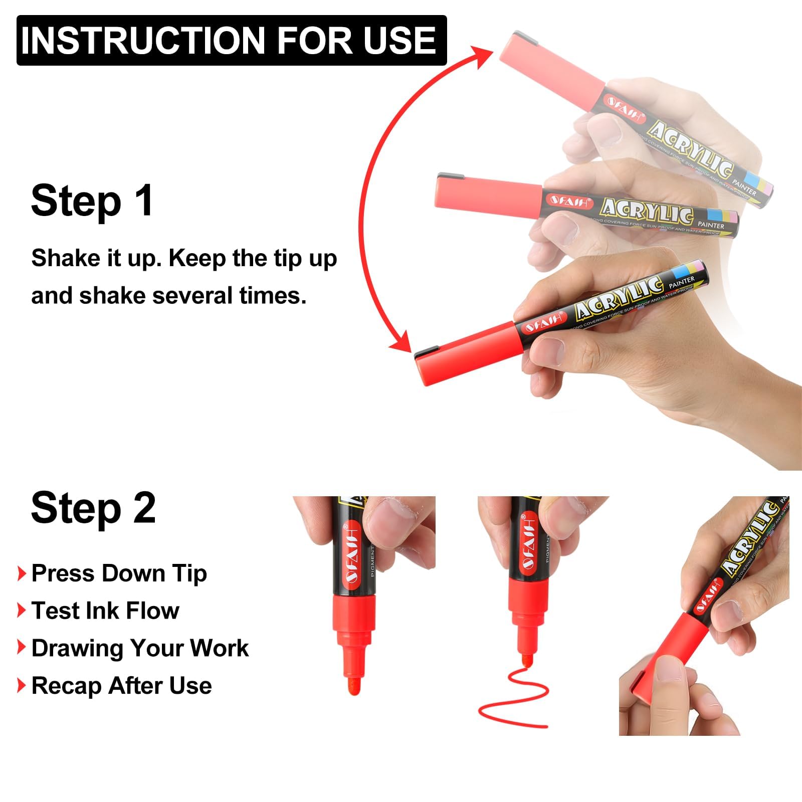 SFAIH Acrylic Creative Markers - 3mm Replaceable Nibs 36 Colors, Large Ink Capacity