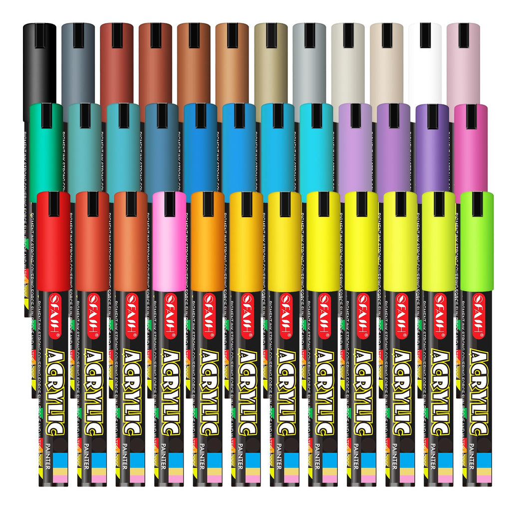 SFAIH Acrylic Creative Markers - 3mm Replaceable Nibs 36 Colors, Large Ink Capacity